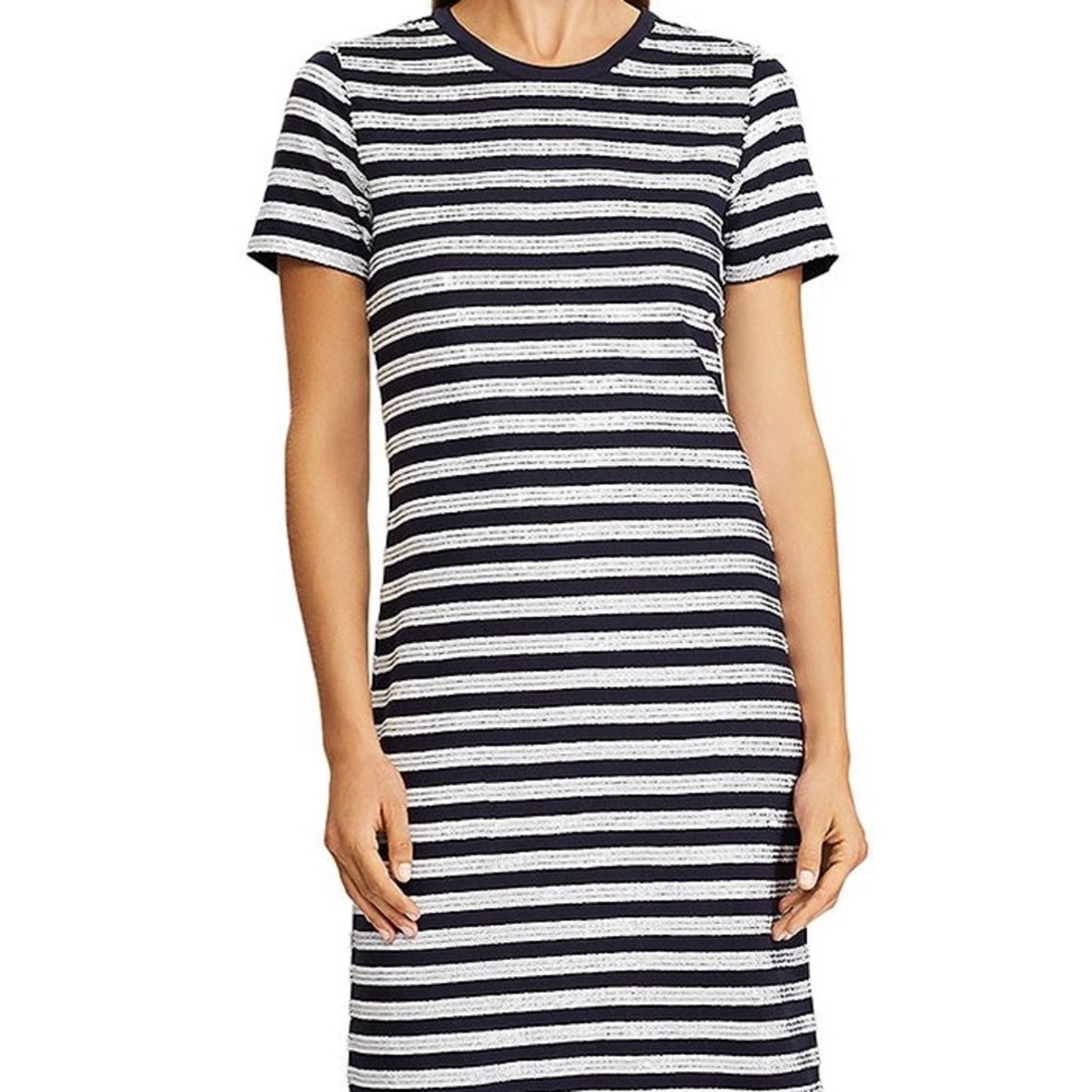 Ralph Lauren Black & White Sequin Striped Tee Shirt Dress, Size Small